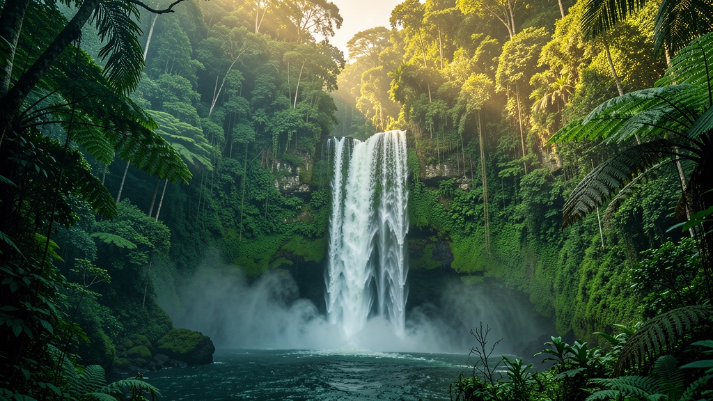 Cinematic Bali jungle waterfall